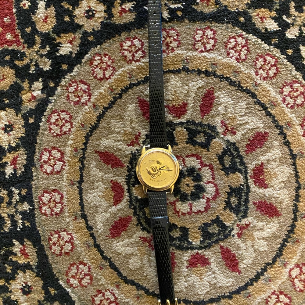 Mickey Mouse Gold Watch with Black Strap